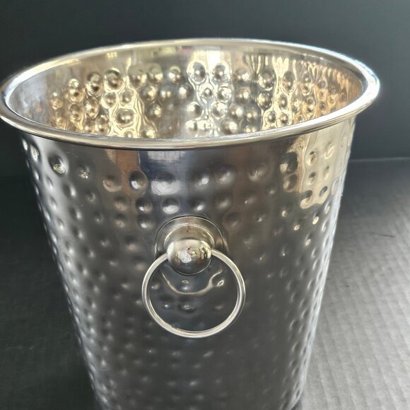 Trudeau Stainless Steel Hammered Design Ring Handles Ice Bucket - Picture 5 of 10